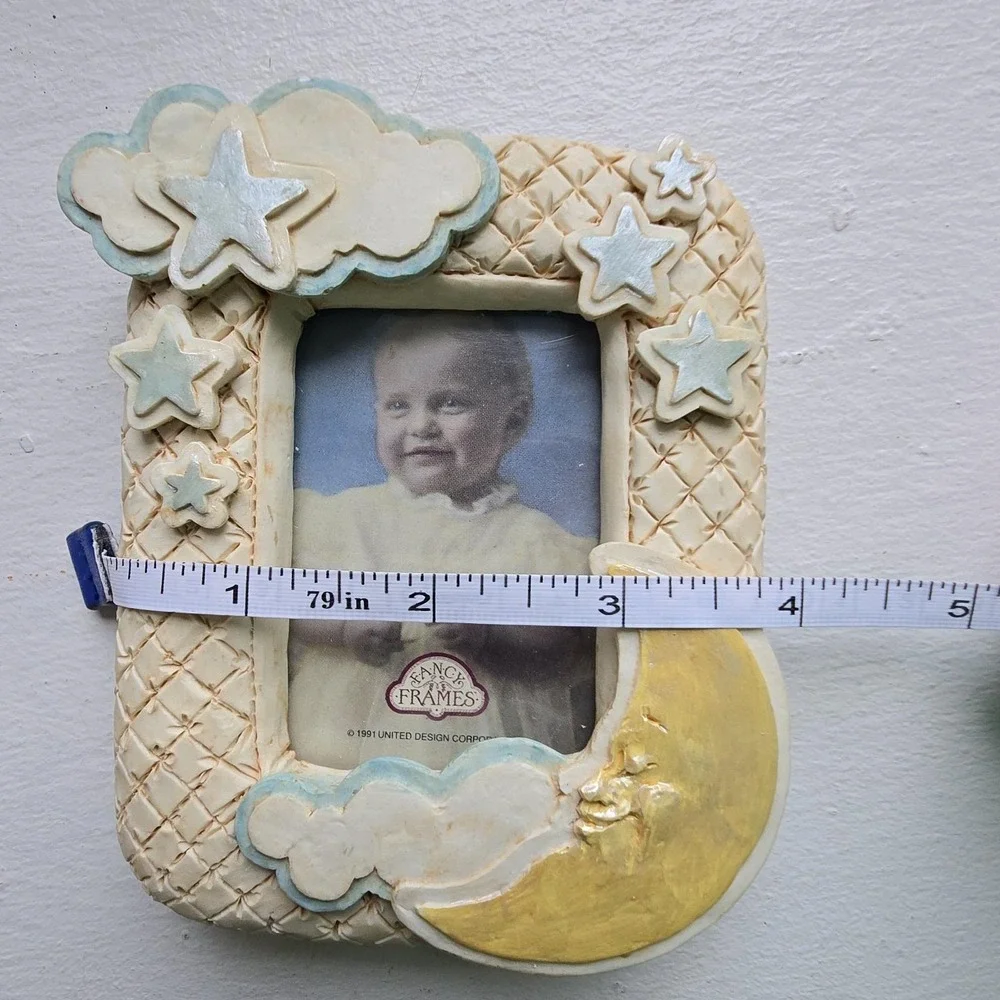 Vintage 1991 Celestial Baby Picture Frame 3D 2x2.5 Inch Sweet Dreams Whimsical